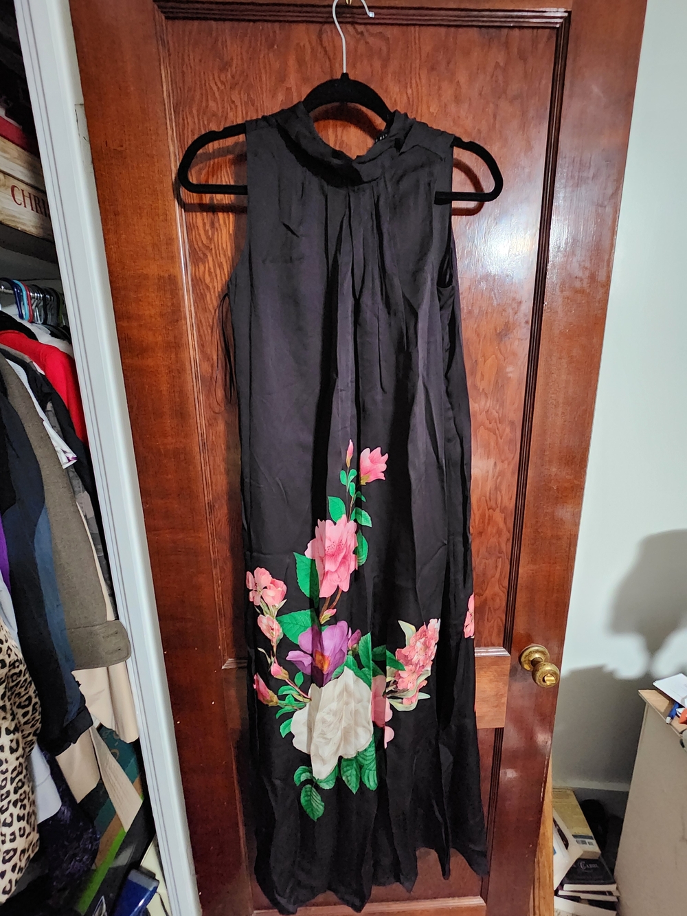 NWT Ted Baker Anna Gathered Neck Maxi Dress Black Floral Size XS / 0